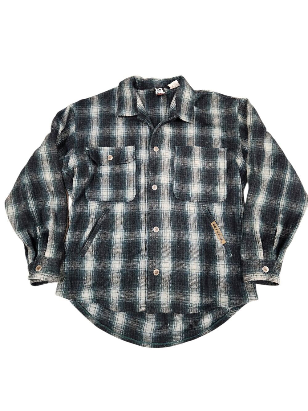 No Fear Vintage Y2K Streetwear Green Gray Plaid Shirt Jacket Shacket Size Medium